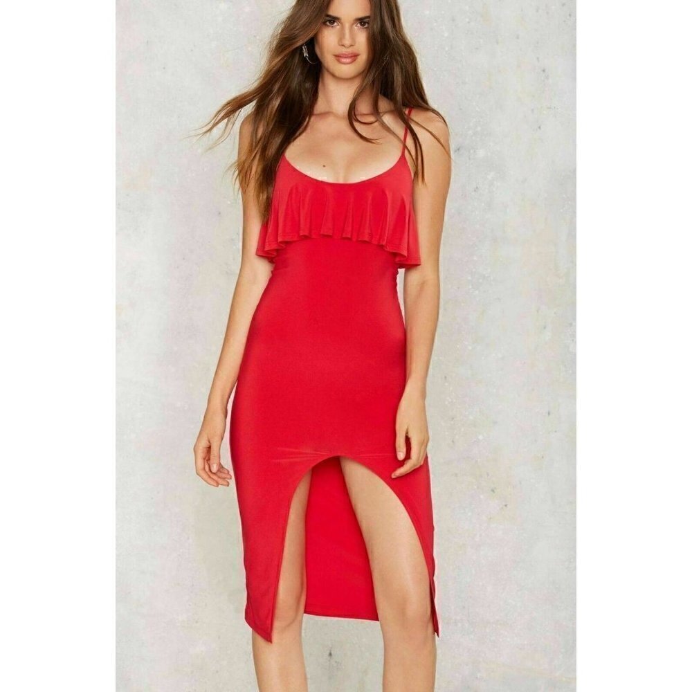 Lux LA Womens Ruffle Tumble Midi Dress S
